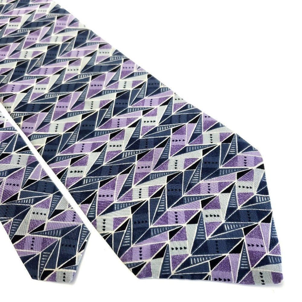 Zylos George Machado Gray Purple‎ Abstract Short Wide Silk Tie